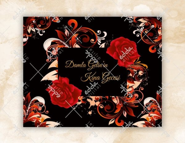 Gül ve Motif Desenli Kına Pisti Kaplaması