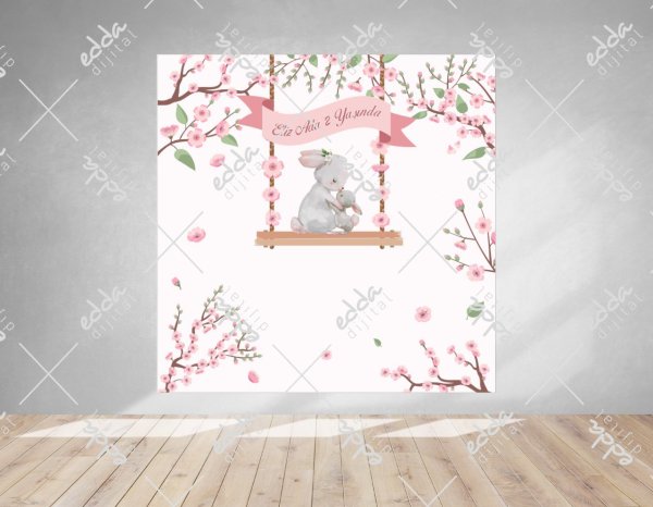 Tavşan ve Çiçek Temalı Doğum Günü Afişi