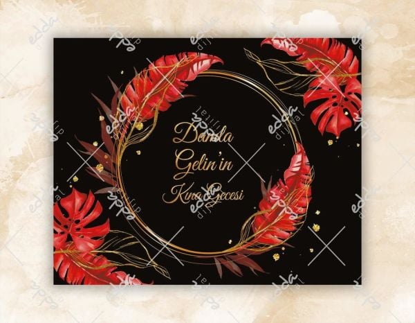 Yaprak Desenli Kırmızı Kına Pisti Kaplaması