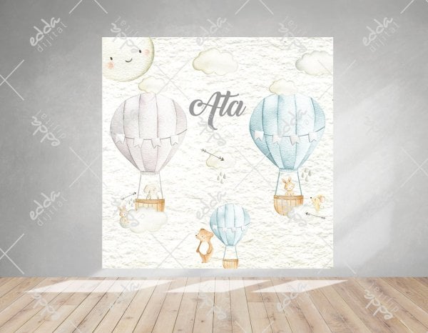 Bulut ve Balon Temalı Doğum Günü Afişi