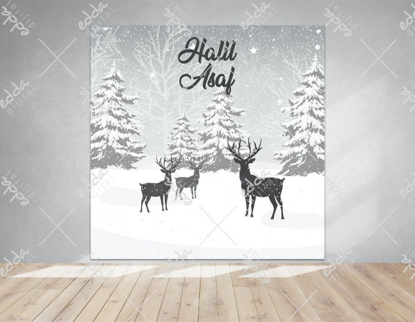 Kış Konsepti Geyik ve Çam Temalı Afiş