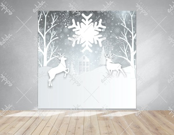 Kış Konsepti  Kar Tanesi ve Geyik Temalı Afiş