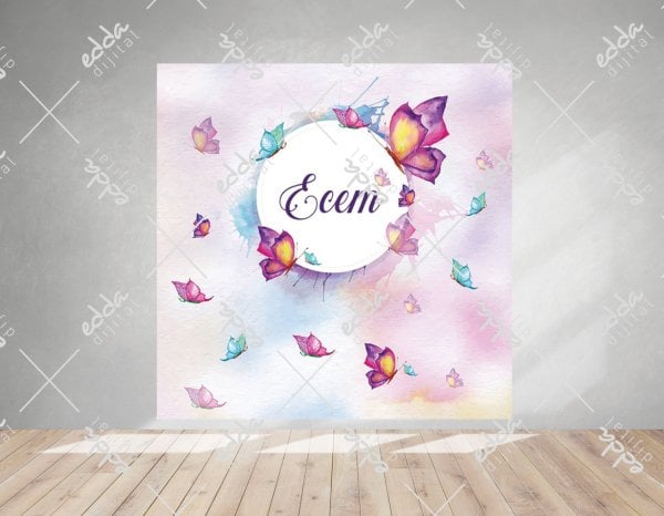 Kelebek Temalı Pembe Baby Shower Afişi