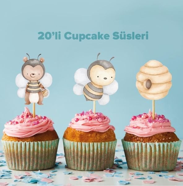 Arı konseptli cupcake süsü