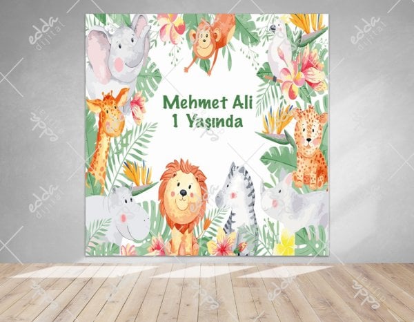Safari Hayvanları Temalı Doğum Günü  Afişi
