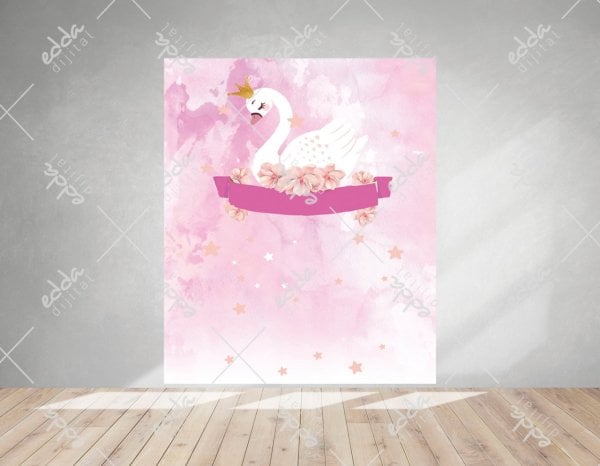 Pembe Kuğu Temalı Doğum Günü Afişi