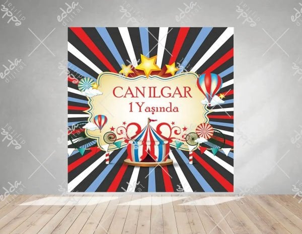 Sirk Temalı Renkli  Doğum Günü  Afişi