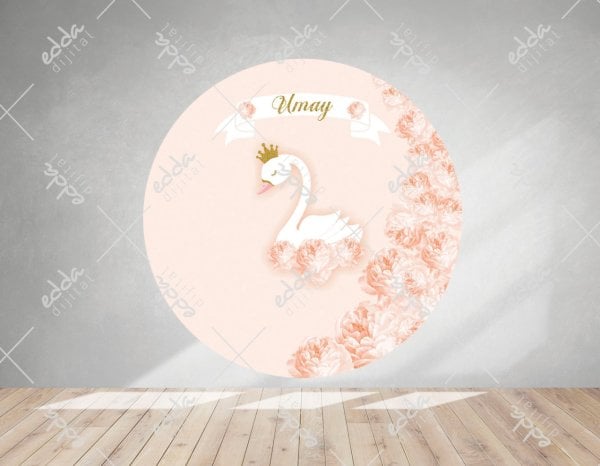 Yuvarlak Gül Temalı Kuğu Doğum Günü Afişi