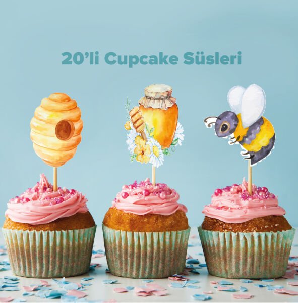 Arı Konseptli Cupcake Süsü