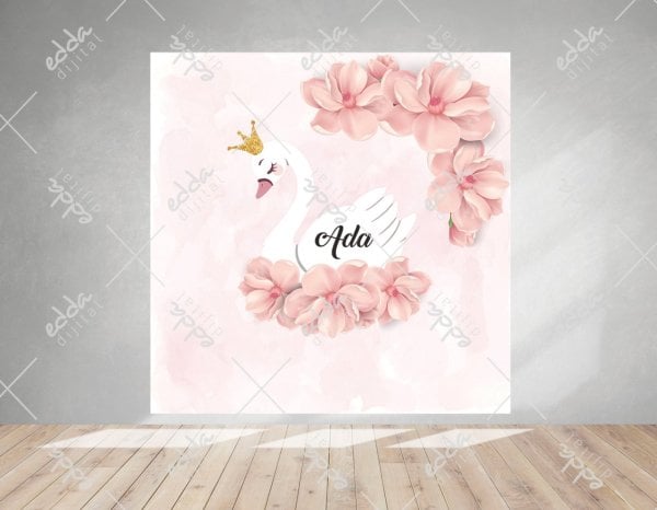 İsimli Kuğu Temalı Doğum Günü Afişi