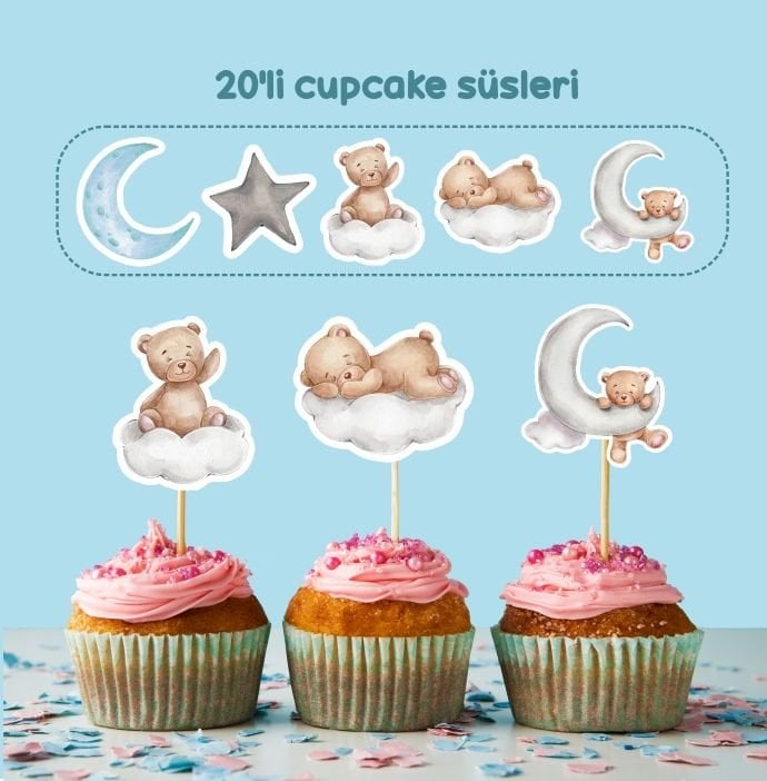 Ayıcık Konseptli Cupcake Süsü