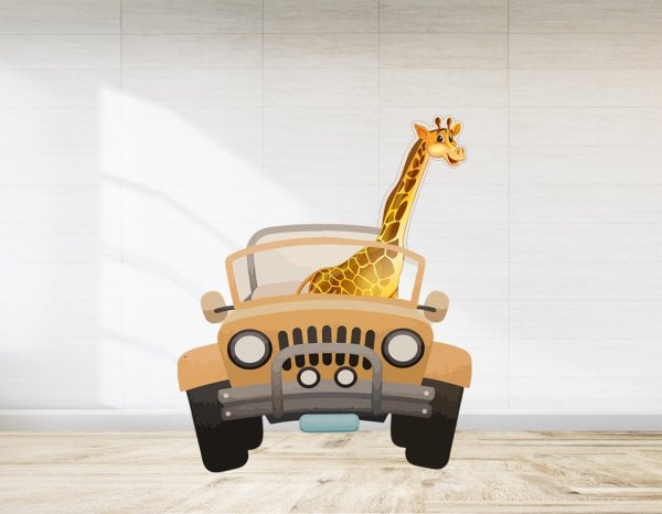 Arabalı Zürafa Safari Temalı Ayaklı Pano