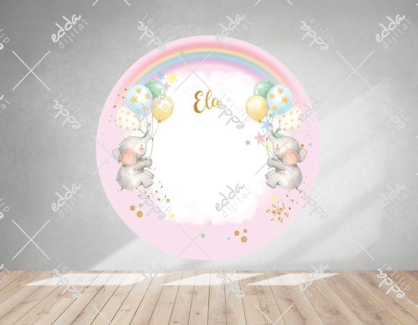 Gökkuşağı ve Balon Temalı Baby Shower Afişi