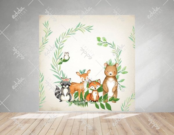 Woodland Hayvanları Temalı Kare Parti  Afişi