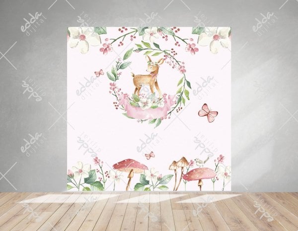 Woodland Geyik ve Çiçek Temalı Doğum Günü  Afişi