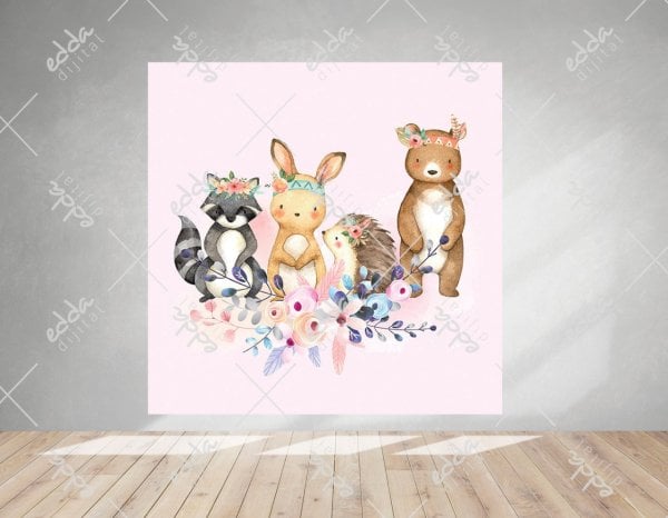 Çiçekli Woodland Hayvanları  Temalı Afiş