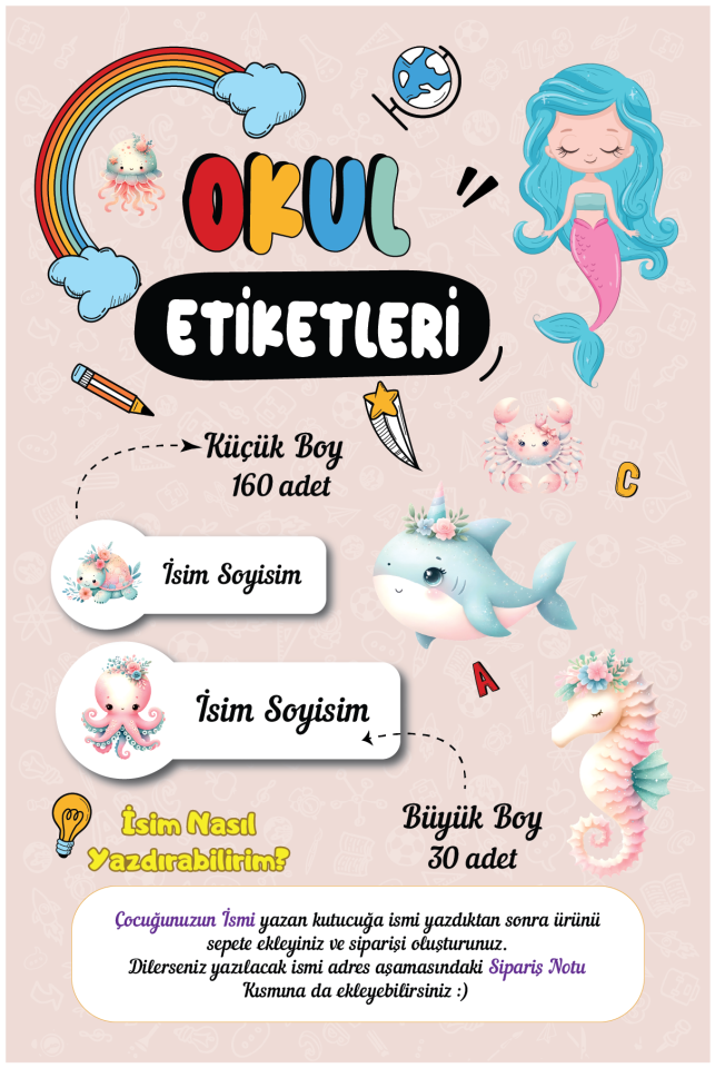 Denizaltı Temalı Okul Etiketleri