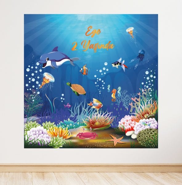 Mavi Deniz Altı Konseptli Doğum Günü Afişi