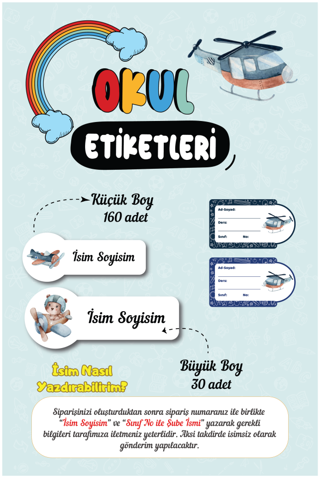 Uçak Temalı Okul Etiketleri