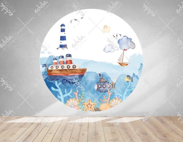 Deniz Temalı Yuvarlak  Parti Afişi