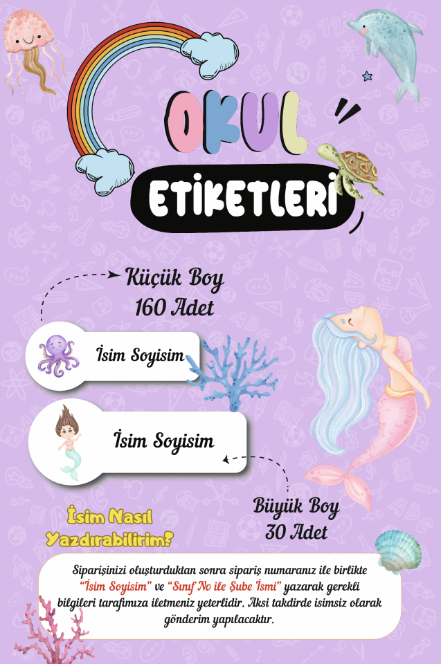 Deniz Kızı Temalı Okul Etiketleri