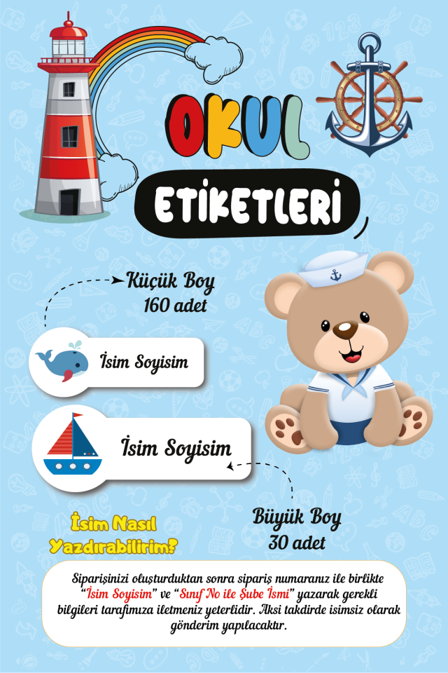 Ayıcık Temalı Okul Etiketleri