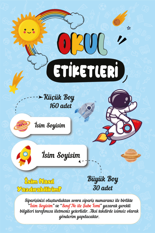 Uzay Temalı Okul Etiketleri