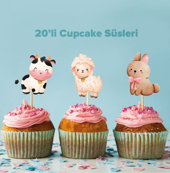Happy Farm konseptli cupcake süsü