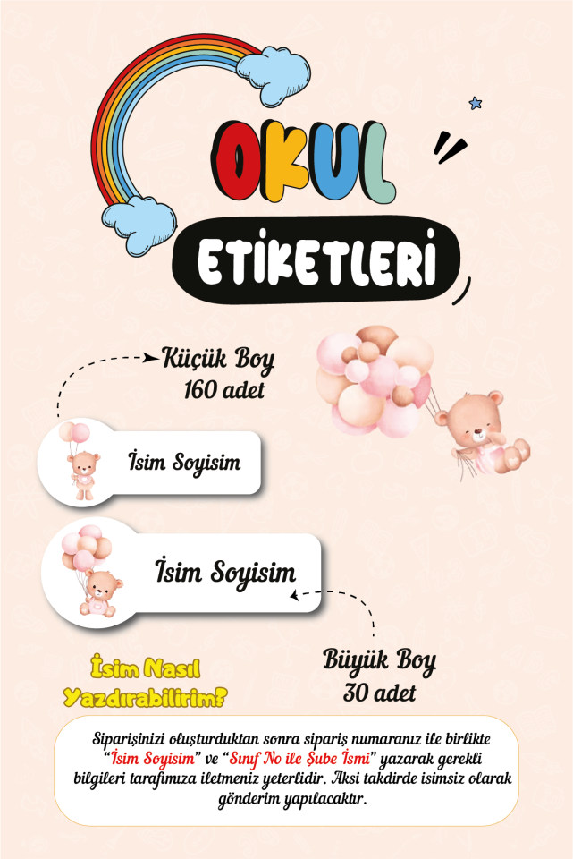 Ayıcık Temalı Okul Etiketleri