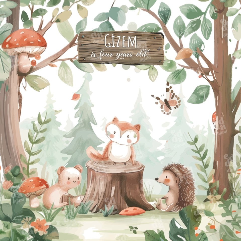 Orman Temalı Doğum Günü Afişi