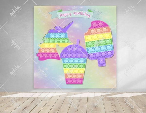 Popit ve Unicorn Temalı Doğum Günü Afişi