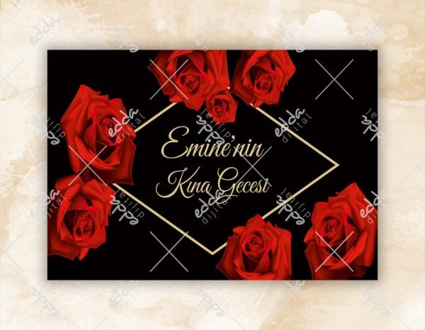 Gül Temalı Kırmızı Kına Pisti Kaplaması