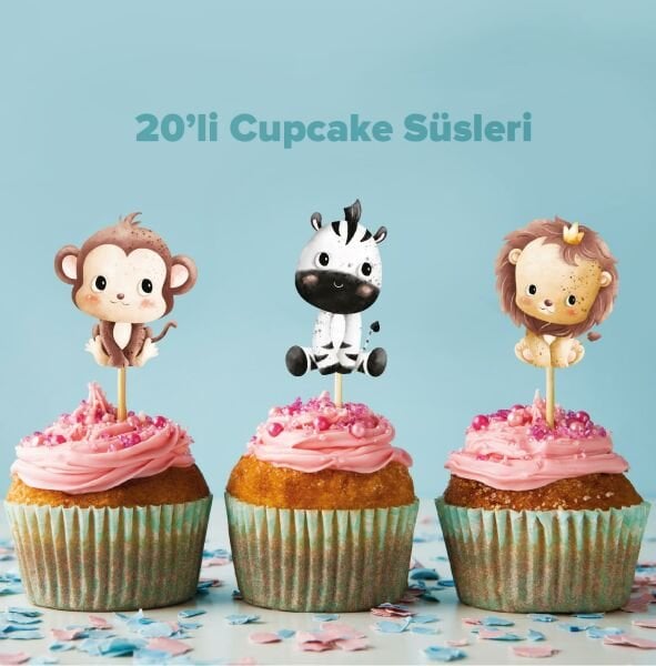 Cute Safari Konseptli Cupcake Süsü