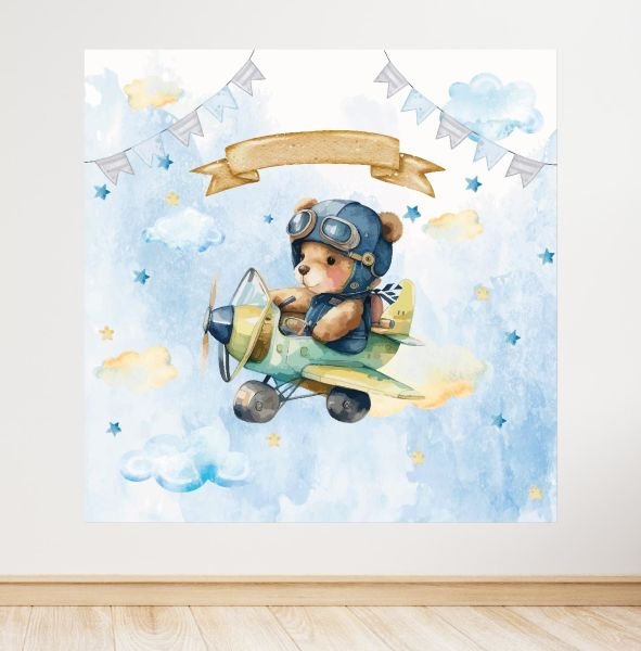 Pilot Ayıcık Temalı Doğum Günü Afişi