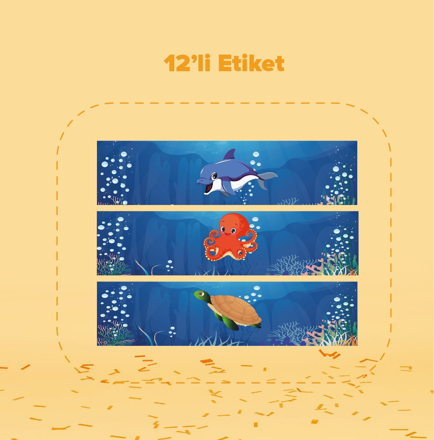 Mavi Deniz Altı Temalı Su Şişesi Etiketi