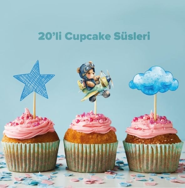 Pilot Ayıcık konseptli cupcake süsü