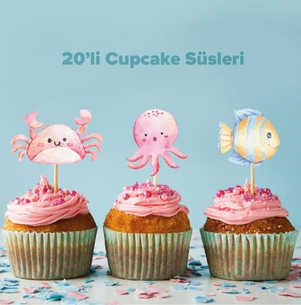 Sevimli Denizaltı Konseptli Cupcake Süsü