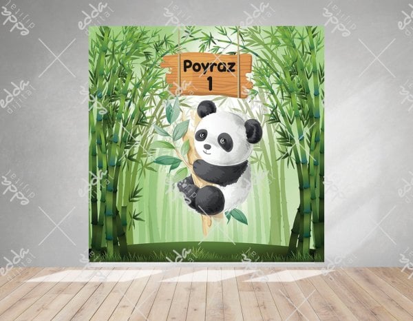 Panda  ve Bambu Temalı  Parti  Afişi