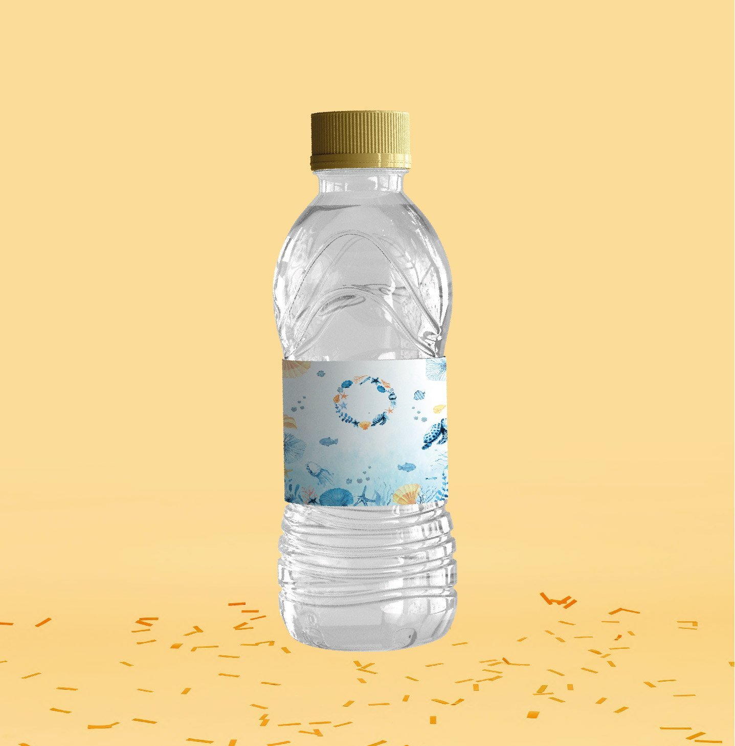 Deniz Altı Temalı Su Şişesi Etiketi