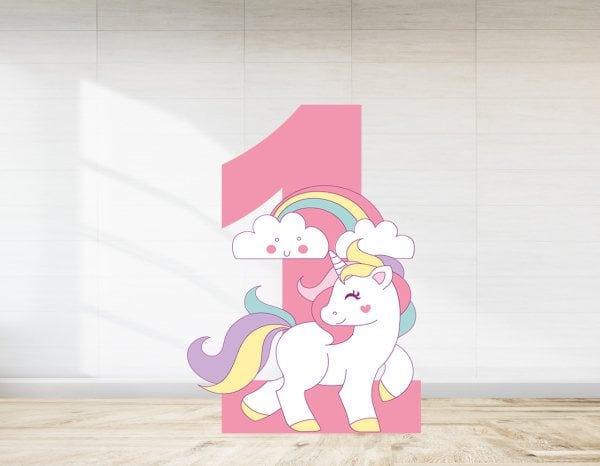 Pembe Rakamlı Unıcorn Temalı Ayaklı Pano