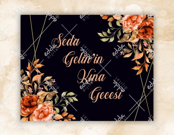 Turuncu Çiçek Desenli Kına Pisti Kaplaması