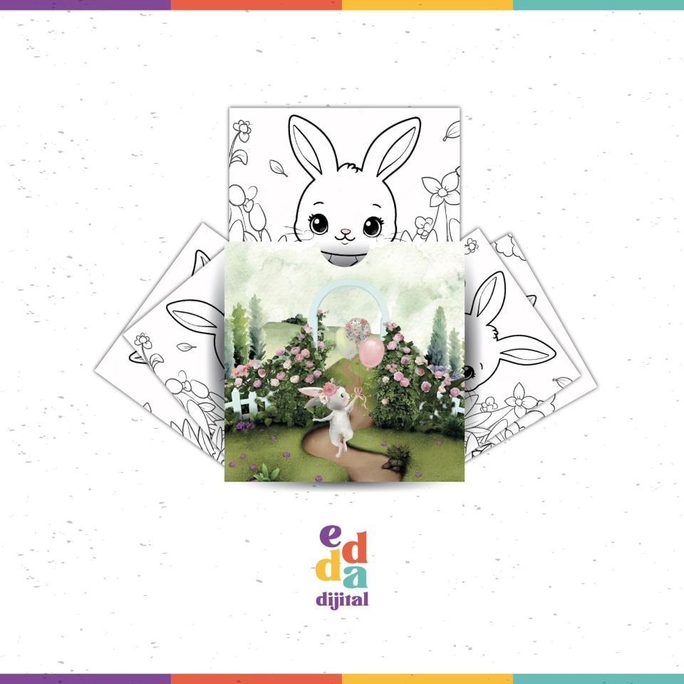 Tavşan Temalı Boyama Kartları