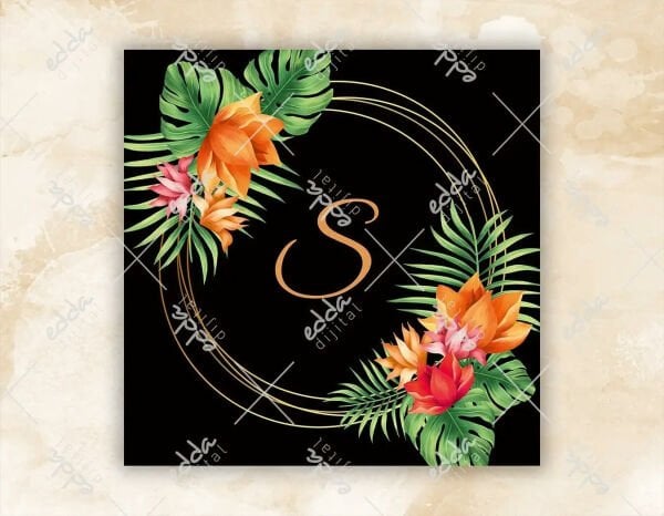 Turuncu Çiçek ve Yeşil Yaprak Desenli Kına Pisti Kaplaması