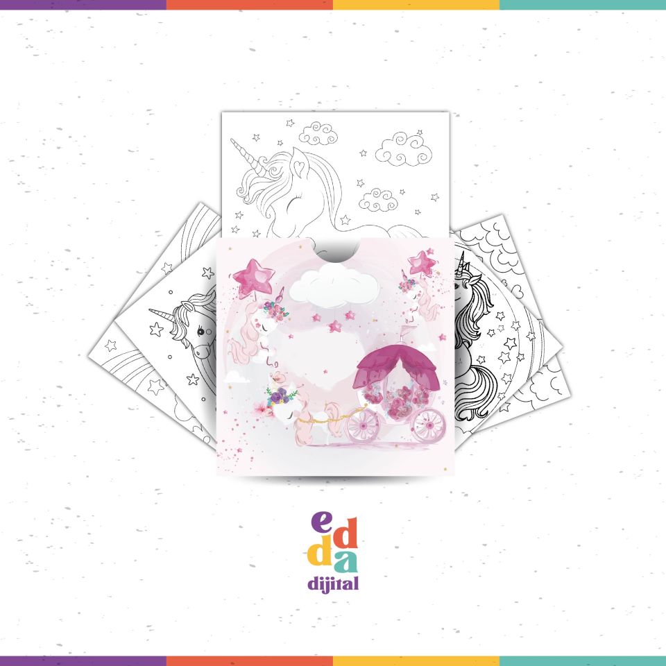 Unicorn Temalı Boyama Kartları