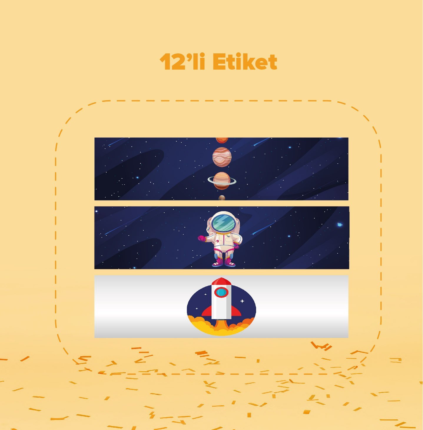 Uzay Temalı Su Şişesi Etiketi