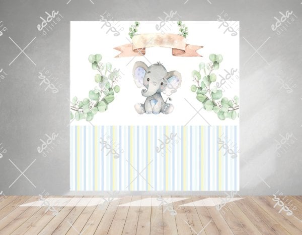 Fil ve Yaprak Temalı Doğum Günü Afişi