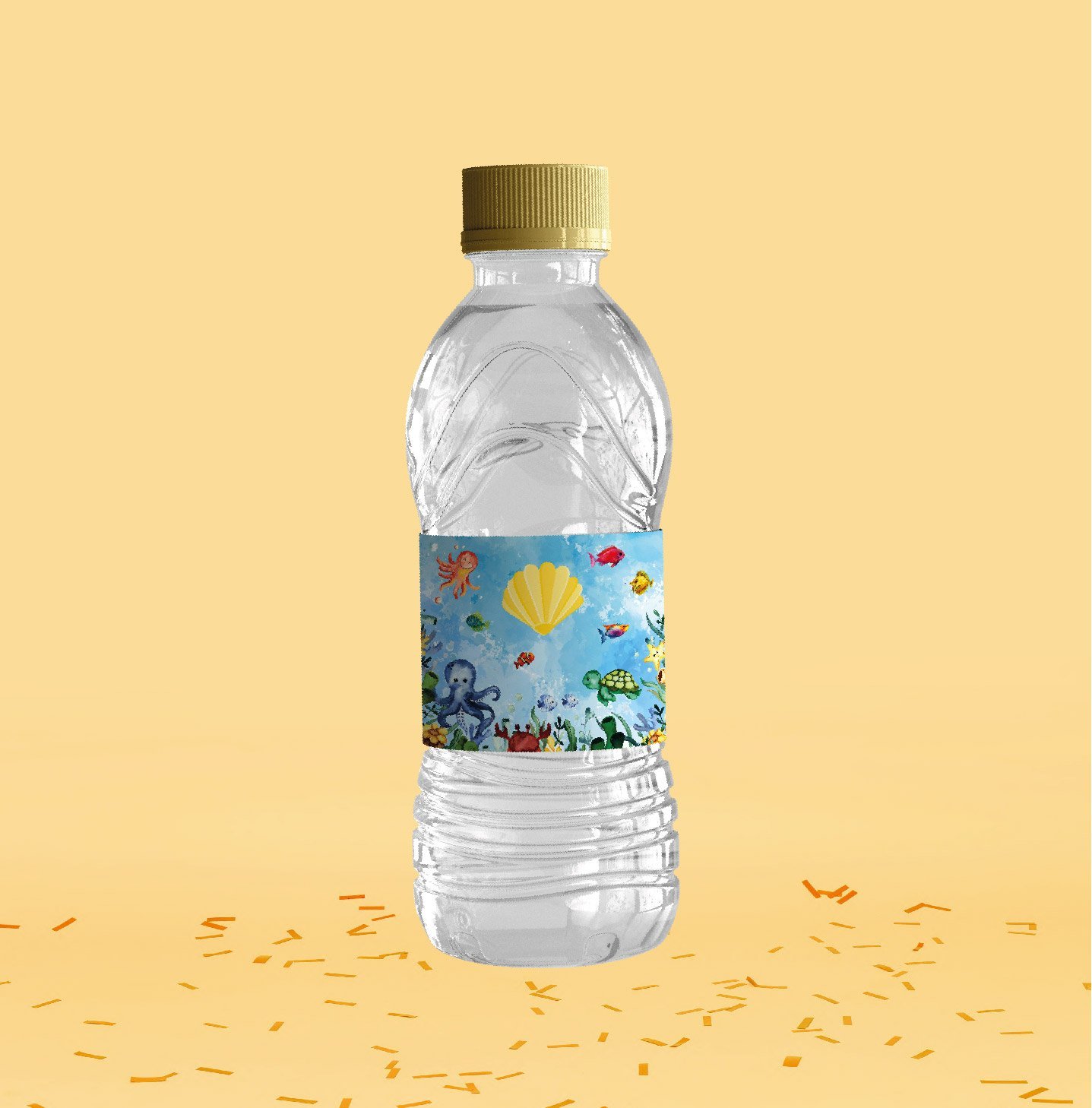 Deniz Altı Temalı Su Şişesi Etiketi