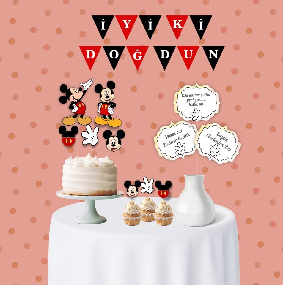 Mickey Mouse Temalı Mini Doğum Günü Parti Seti