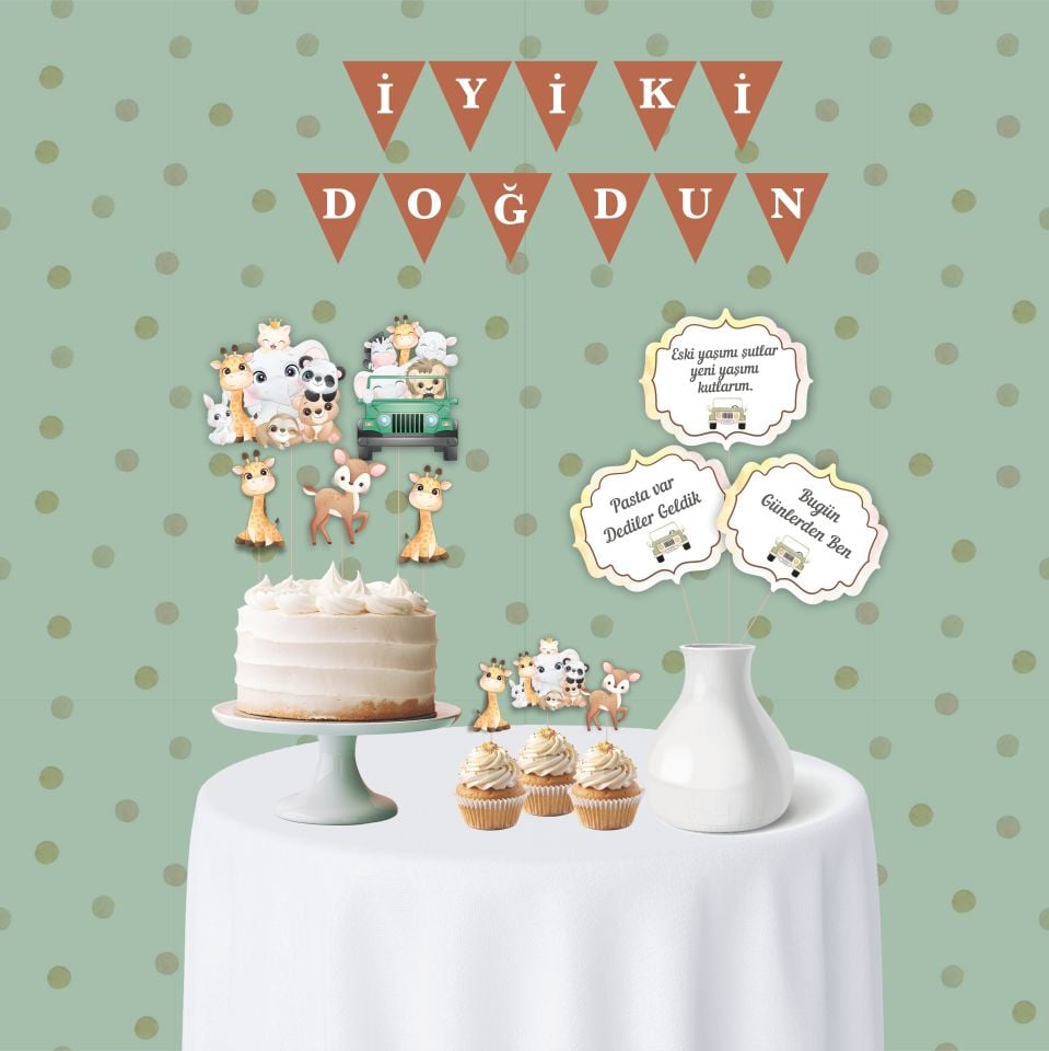 Safari Temalı Mini Doğum Günü Parti Seti