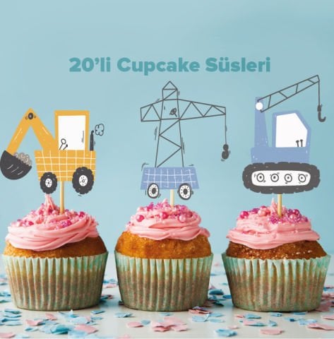 İnşaat Konseptli Cupcake Süsü